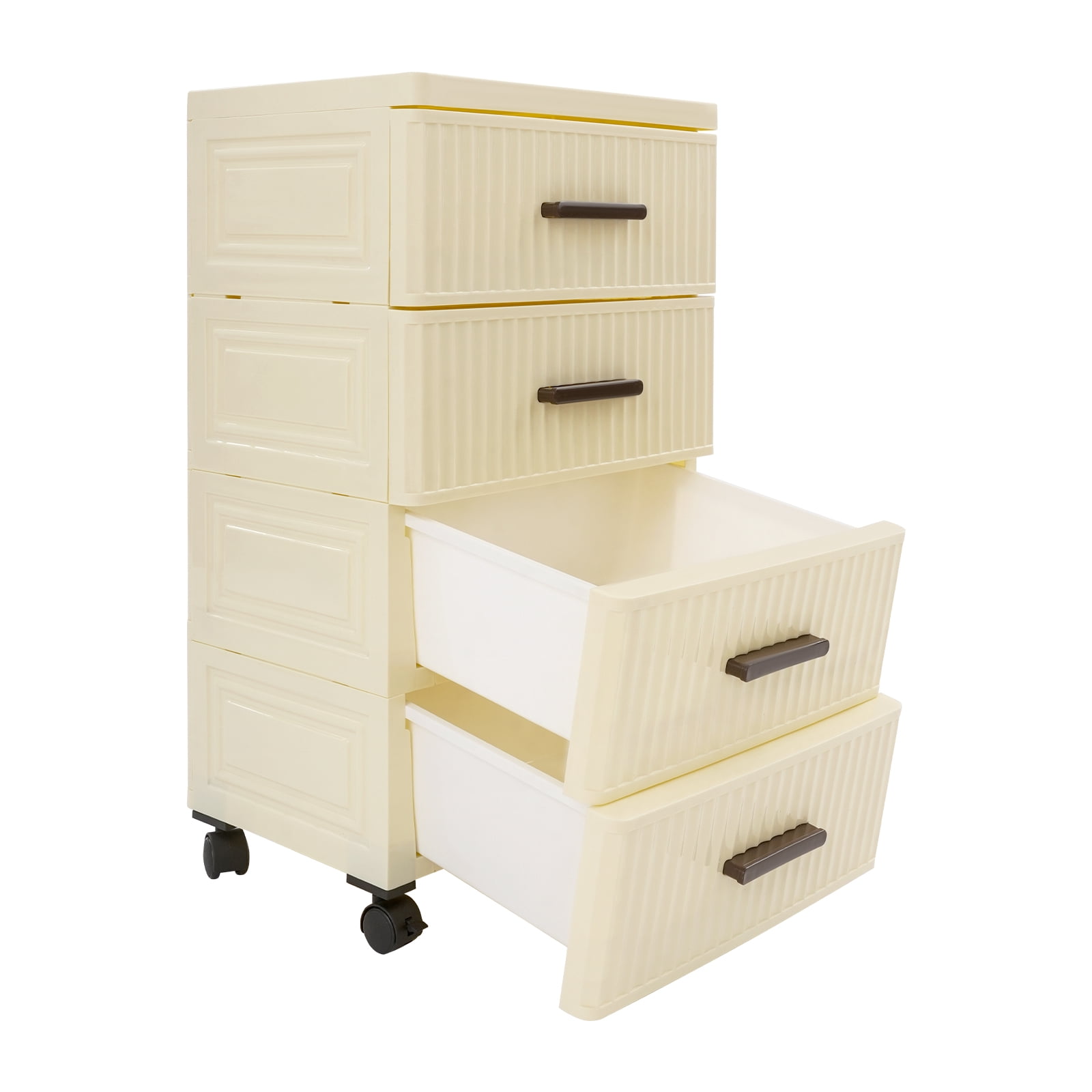 Creamy Yellow 4 Tier Plastic Drawer Storage Organizer, Storage Cabinet with 4 Universal Wheels, 4-Drawers Cabinet for Dresser Closet Bathroom Dorm Bedroom Laundry Room