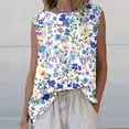 thumbnail image 1 of Chemises pour Femmes Été Ndbuld Mode Décontractée Imprimée Col Rond Sans Manches T-shirt Débardeur en Solde, Bleu, L, 1 of 5