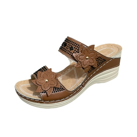 

Fpqtro 2023 Summer Women s Sandals Fashion Thick Soled Women s Shoes Rhinestones Flowers Sandals Middle Heel Slippers