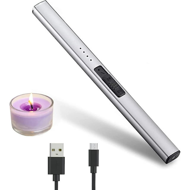 Mini encendedor recargable por USB, resistente al viento, largo, recargable (velas no incluidas)