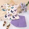 thumbnail image 2 of Toddler Girl Clothes Summer Butterfly Outfits 4T Animal Print Short Sleeve T-Shirt and Purple Butterfly Shorts (870-4), 2 of 3