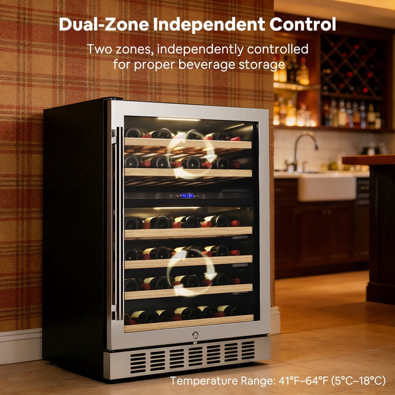 Etust 32" Dual Zone Wine Fridge, 46-Bottle Mini Fridge, 41-64℉, Small Beverage Refrigerator for Home Bar & Wine Storage