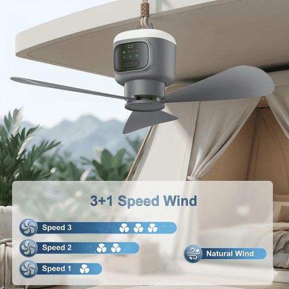 18 Inch Portable Rechargeable Ceiling Fan with Light & Remote, 12000mAh Battery, 16H Runtime, 4 Speeds Timer Quiet, for Patio Camping RV Gazebo Indoor Outdoor