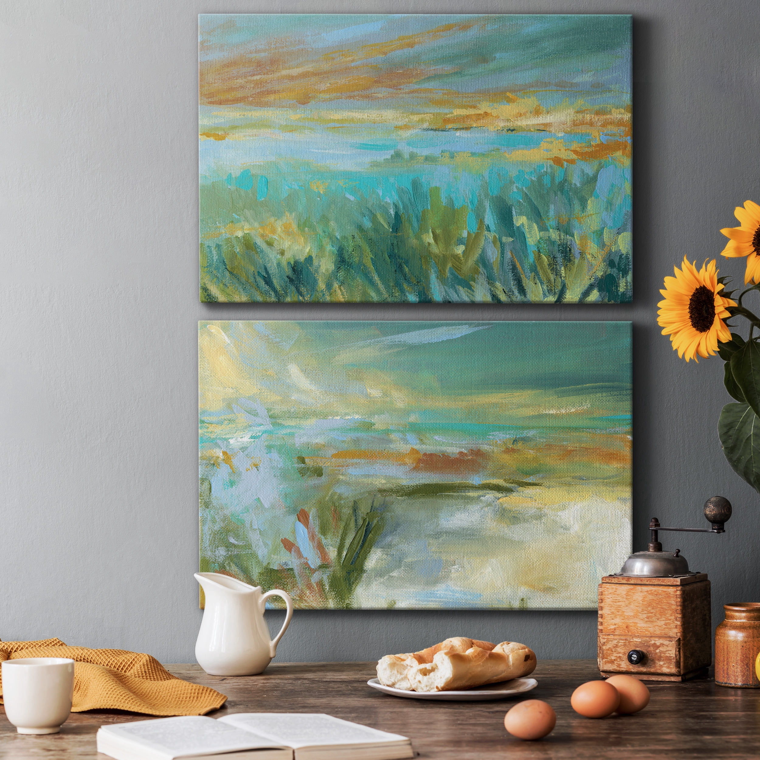 Grassy Beach Premium Gallery Wrapped Canvas - Ready to Hang - Set of 2 - 12 x 18 Each