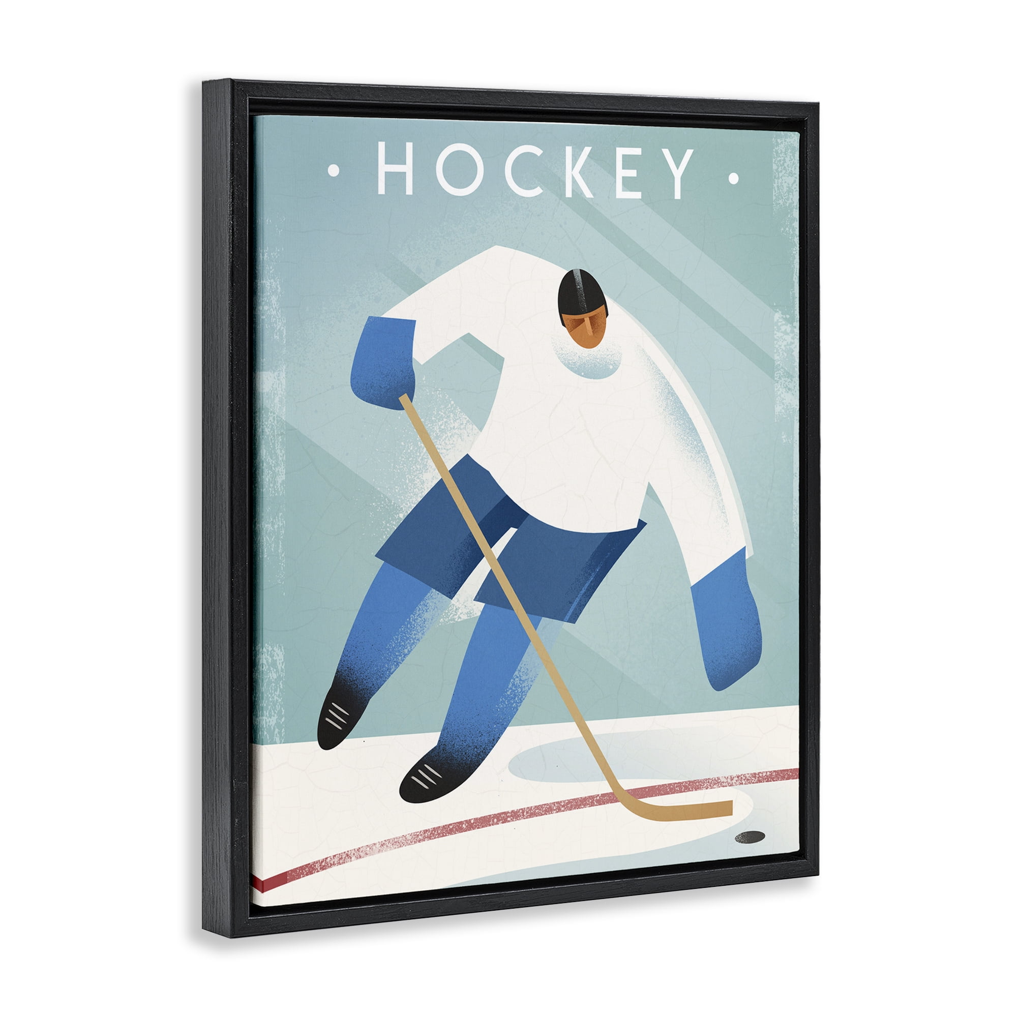 Stupell Industries Vintage Hockey Player Black Framed Floater Canvas Wall Art, design by Martin Wickstrom