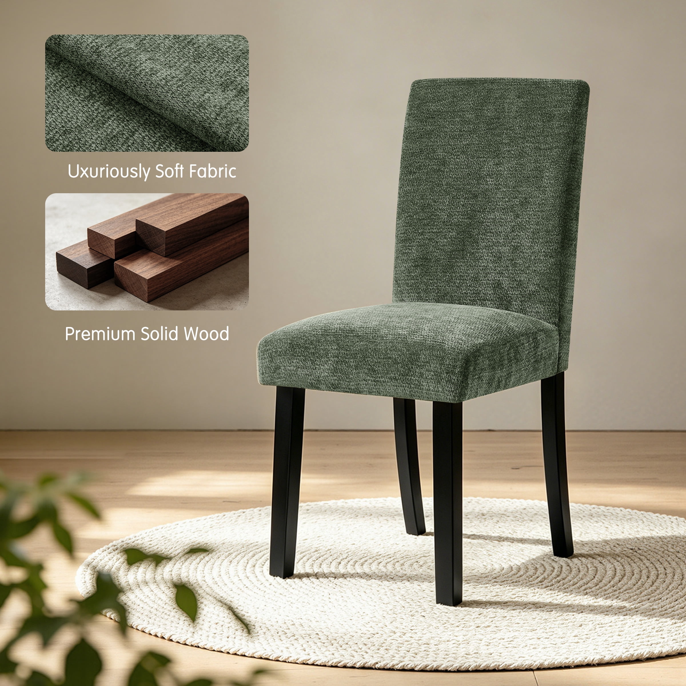 DyFun Chenille Upholstered Dining Chairs Set of 2 for Kitchen Dining Room or Apartment Living, Green