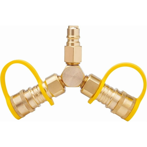 3/8" Natural Gas Quick Connect Fittings, Quick Disconnect 3/8" Y Splitter for Natural Gas BBQ, Natural Gas Grill, Fire Pit, 2 Way 3/8" Quick Disconnect