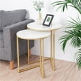 thumbnail image 2 of Wisfor 2pcs Nesting Sofa End Tables Coffee Table High Gloss Sintered Stone Marble Tabletop with Golden Metal Legs for Living Room Office, 2 of 6