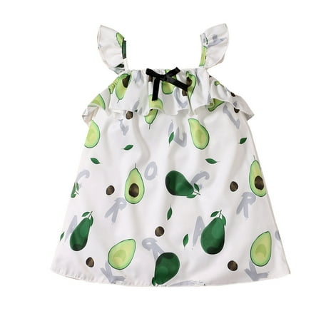 

Kucnuzki Infant Baby Girl Clothes 18 Months Summer Dress 24 Months Suspender Lotus Leaf Layer Avocados Prints Cozy Dress White