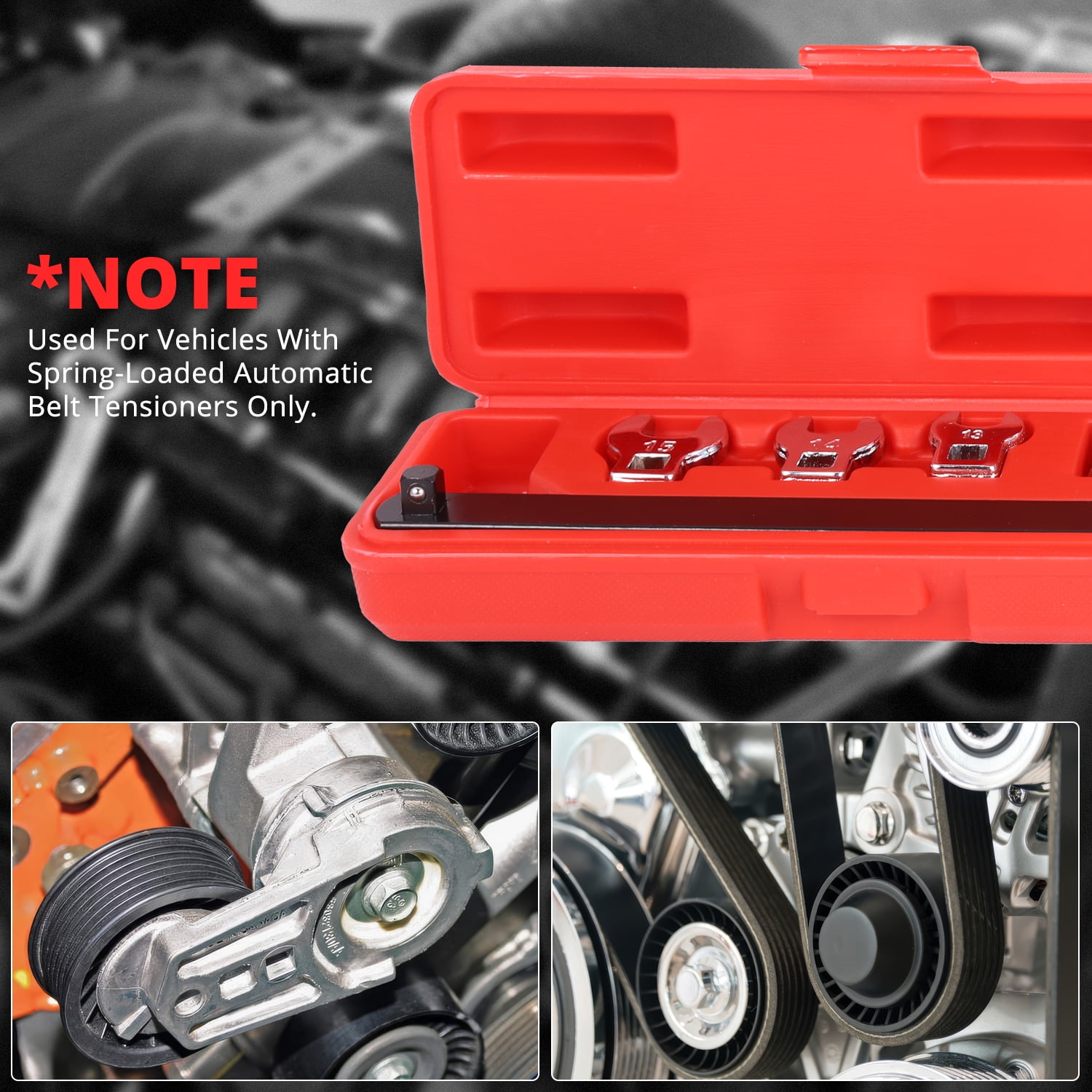 DNA Motoring 9Pcs 0.38" Pulley Wrench Installation Removal Serpentine Belt Tool Set w/ Case