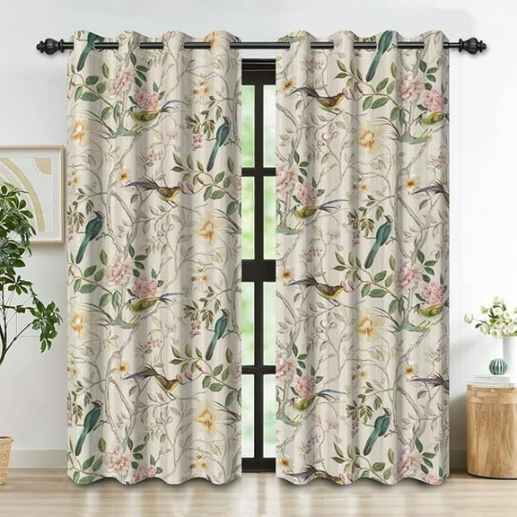 Vintage Floral Blackout Curtains For Bedroom Farmhouse Botanical Room Darkening Curtains For Living Room Thermal Insulated Curtains Grommet Window Drapes 26"W x 63"L (Pack of 2)