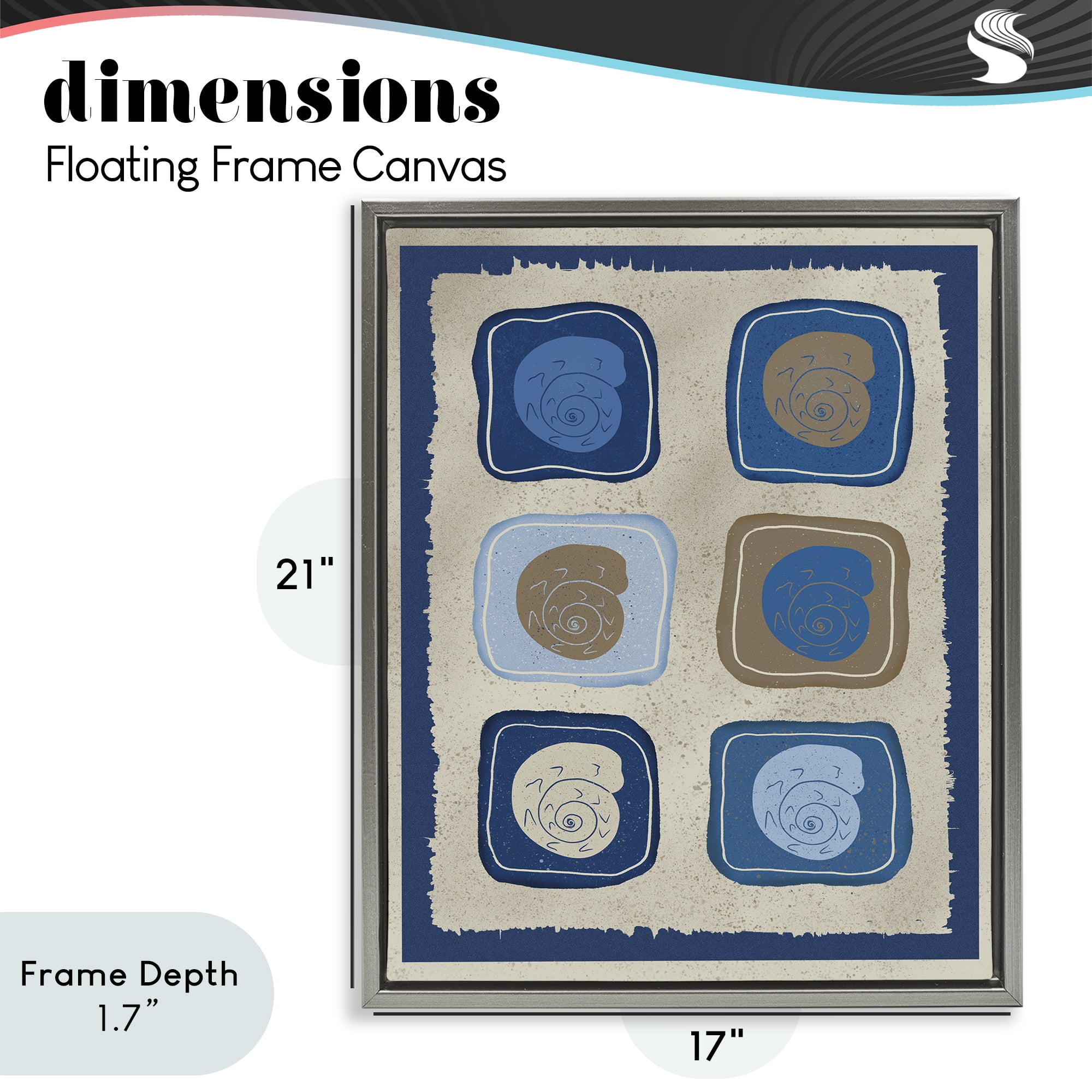 Stupell Industries Blue Blocked Nautilus Gray Framed Floater Canvas Wall Art, design by Julia Frost