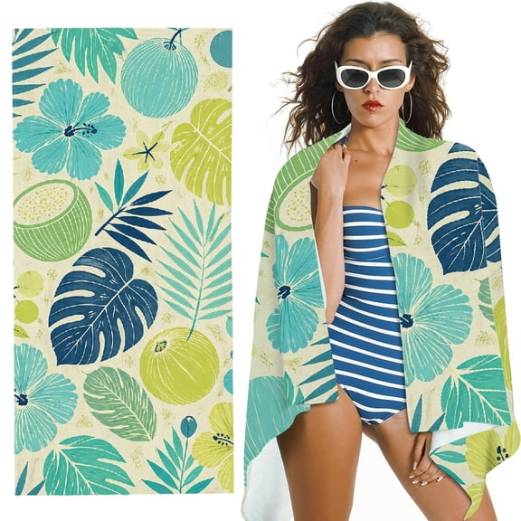 RKSupls Oversized Microfiber Beach Towel - tropical flower leaf coconut pattern print Print,  for Bathroom,Beach, Soft Super Absorbent- 30x60 in