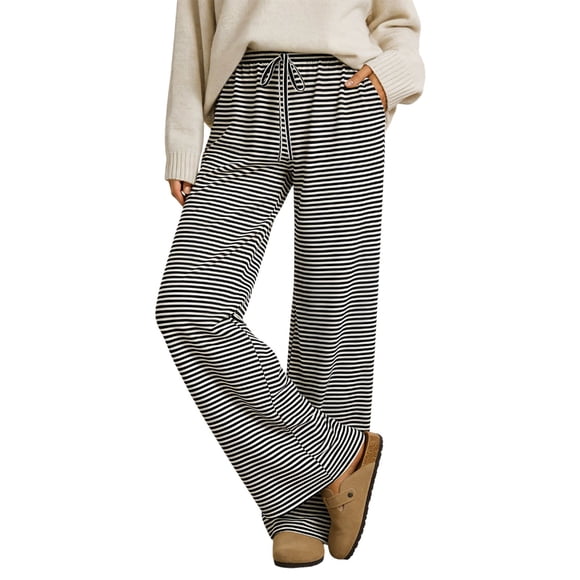 Casual Striped Pants Comfortable Wide Leg Yoga Trousers For Home And Sleep Women'S Casual Pants Black S