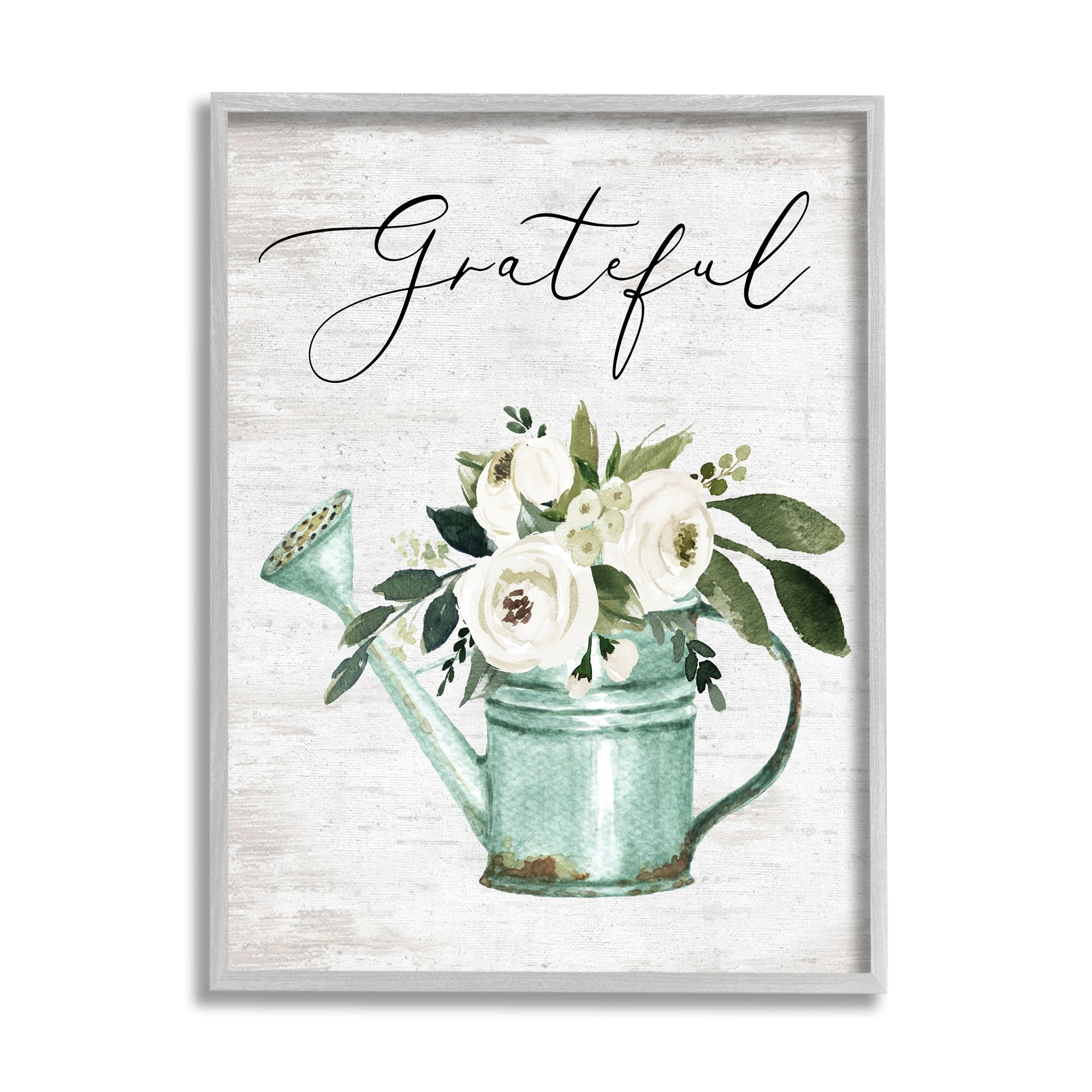 Stupell Industries Grateful Sentiment Vintage Turquoise Watering Can Flower Bouquet, 16 x 20, Design by Lettered and Lined