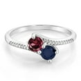 thumbnail image 2 of Gem Stone King 10K White Gold Forever United Two Stone Red Rhodolite Garnet and Blue Sapphire and Diamond Engagement Ring for Women (0.90 Cttw, Round) (Size 5), 2 of 4