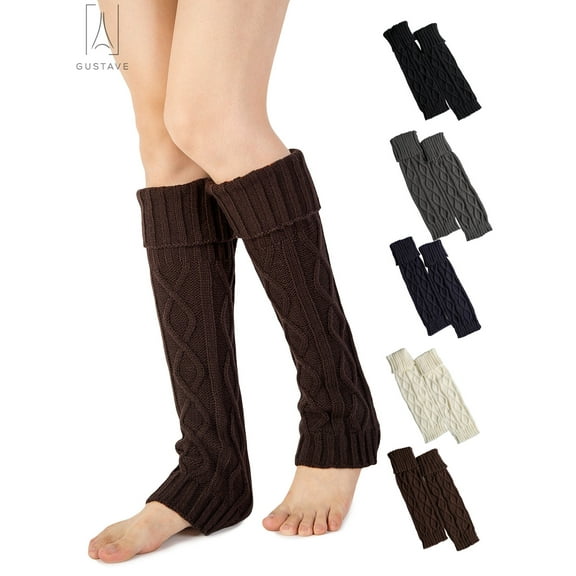 Gustave Women Winter Leg Warmers Cable Knit Thick Long Socks Boot Cuffs Legging Crochet Knee High Footless Socks Stocking for Girls "Coffee"