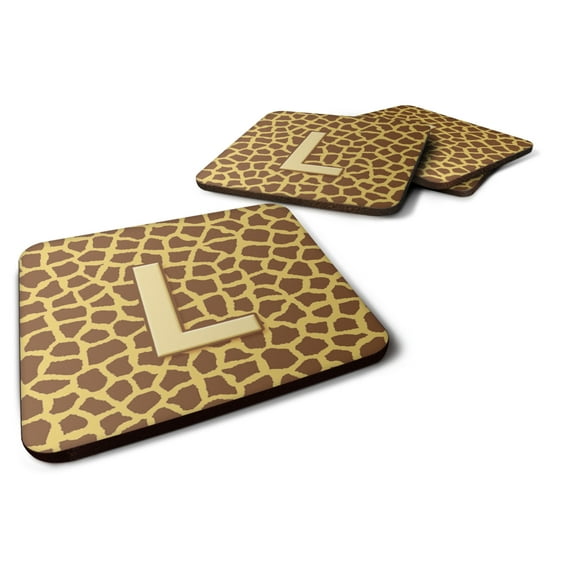 Letter L Initial Monogram - Giraffe Foam Coaster Set of 4