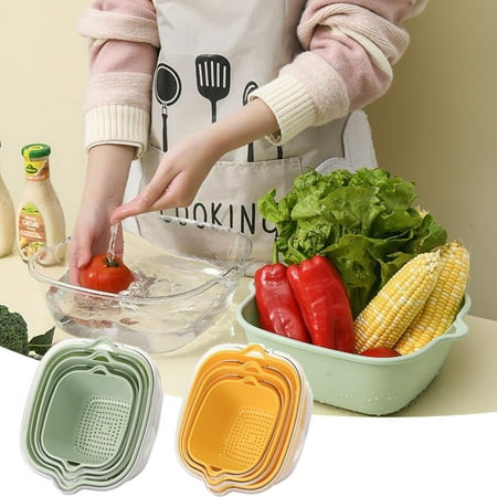 

Bouanq　2 in 1 Kitchen Colander Set with Bowl Strainer BPA Free Plastic Fruits and Vegetable Washing Basket Large Plastic Double Layered Strainer Basket for Pasta Spaghetti Berry Salads