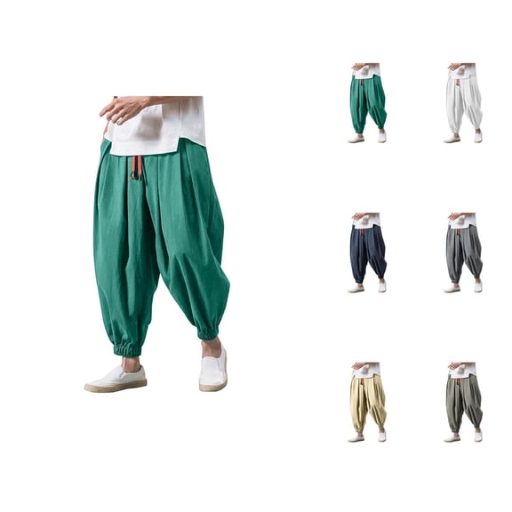 Harem Pants for Men 2026 Casual Drawstring Drop Crotch Baggy Wide Leg Hippie Pants Trousers