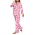 thumbnail image 2 of SCRAWLGOD Daisy Long Sleeve Pj for Women Pink Ribbon Button Up Pajama Sets with Pockets V-Neck Ladies Pajamas Size 4XL Stretchy Two Piece Pajamas for Women, 2 of 7