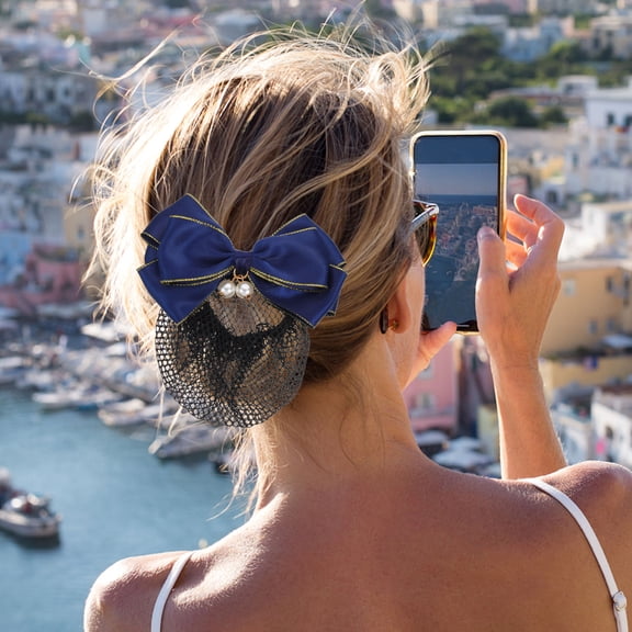 Luxshiny 1Set Bowknot Hair Bun Covers for Thin and Thick Hair in Blue and Multi Colors for Formal Events