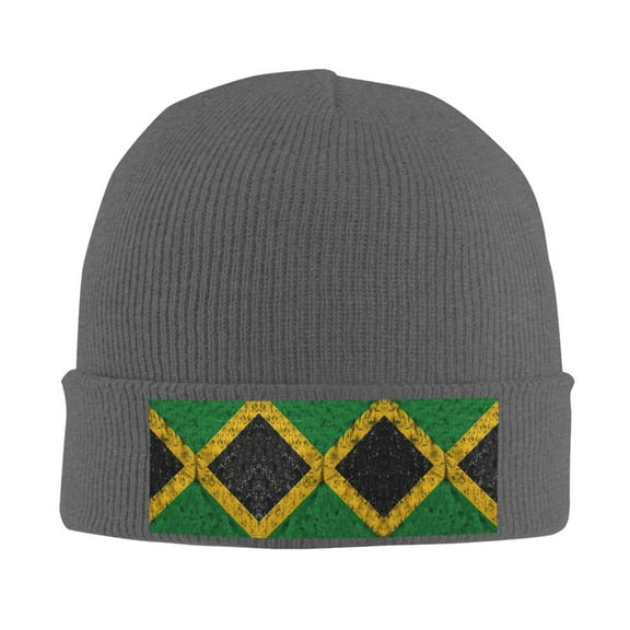 Jamaica Flag Proud Jamaicans Winter Beanie Hats for Men Women Warm Cozy Knitted Cuffed Skull Cap Deep Heather