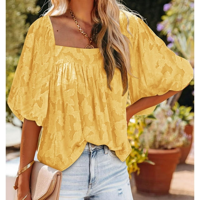 Top Mujer NikouMX Escote cuadrado Manga Abullonada Fibra Poliéster Talla S M L XL XXL