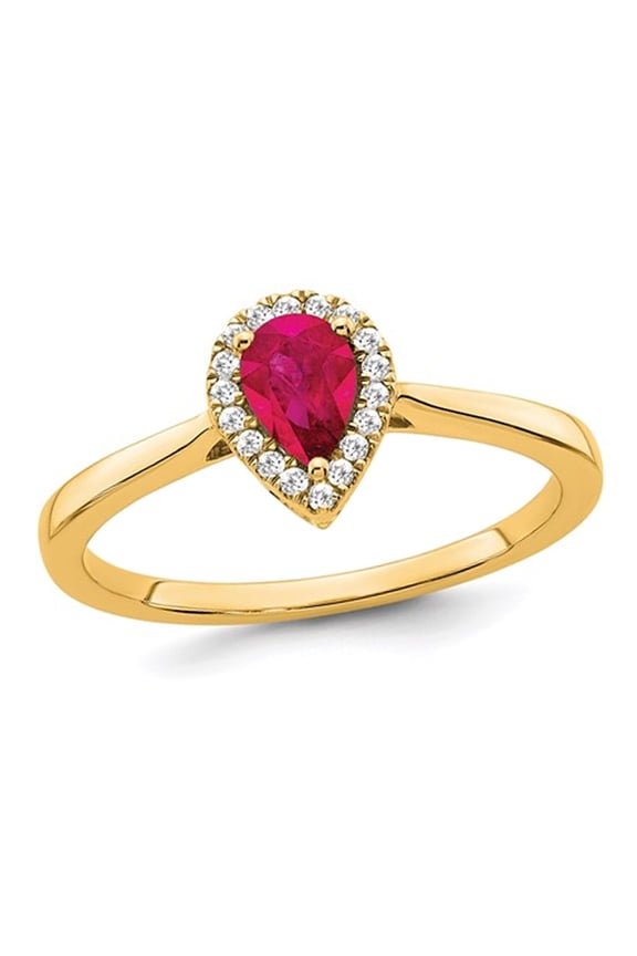 1/2 Carat (Ctw) Teardrop Ruby Ring in 14K Yellow Gold with 1/10 Carat (Ctw) Diamonds