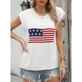 thumbnail image 6 of Yunliwuli Women's Summer Casual Sweater Tops Cap Sleeve Round Neck Flag Print Knitwear T-shirt, 6 of 10