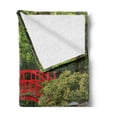 thumbnail image 2 of Lake Soft Flannel Fleece Throw Blanket, Red Chinese Bridge in a Forest of Green Tree Leaves Reflection on River Nature Scene, Cozy Plush for Indoor and Outdoor Use, 60" x 80", Red Green, by Ambesonne, 2 of 5