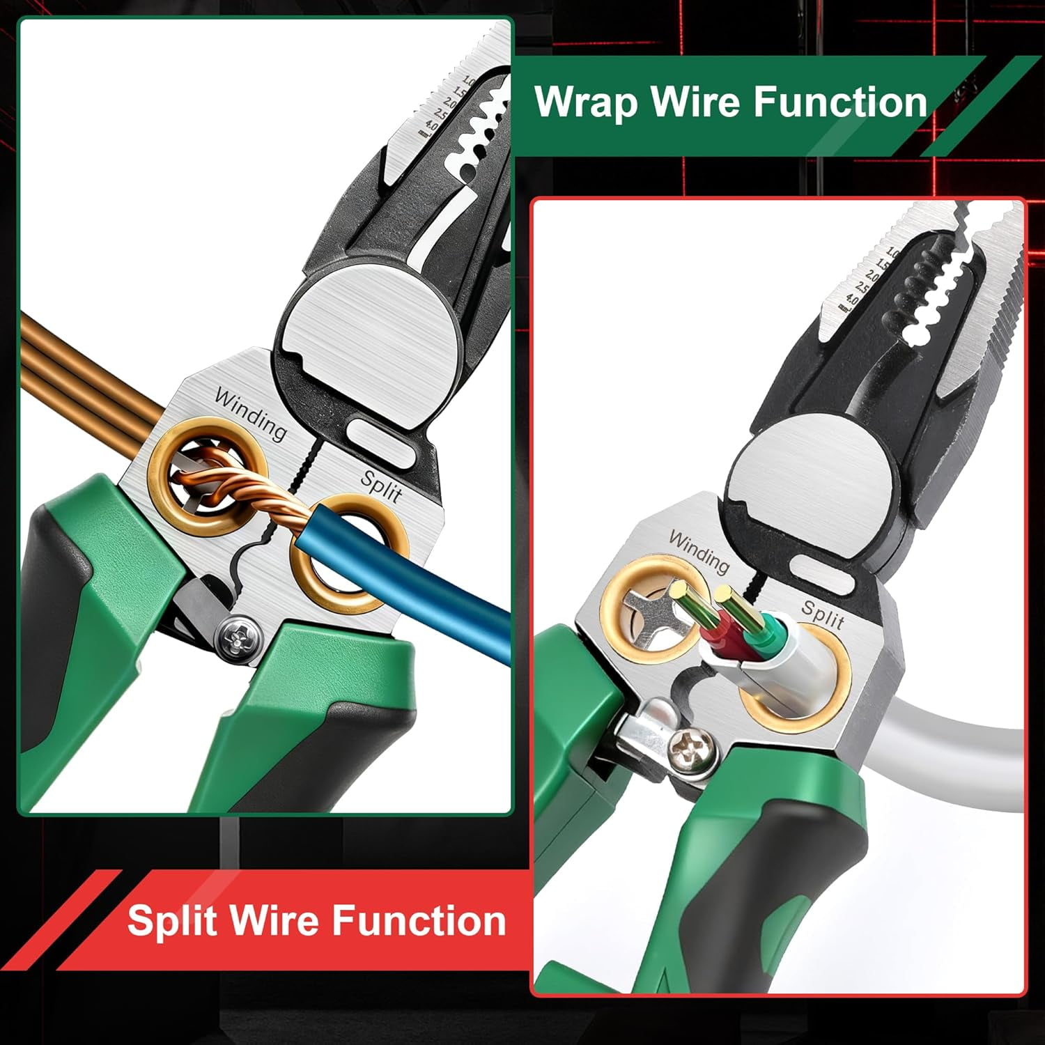8-in-1 Wire Stripper with Voltage Tester, Heavy Duty Cable Cutting Pliers for 10-18 AWG Wires, Multi-Function Electrical Tool for Wire Pulling and Twisting