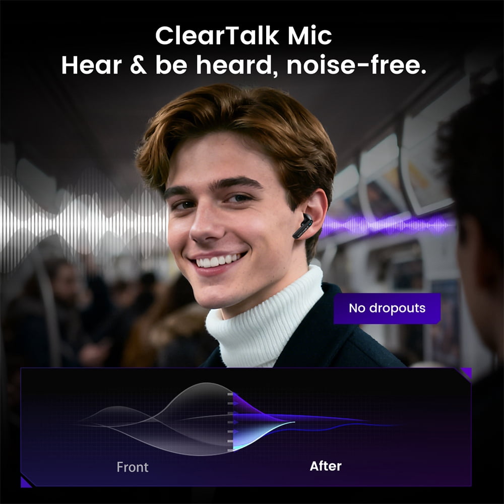 Wireless Headphones, Bluetooth 5.4 Ear Buds Deep Bass Sound Earbud with Smart Noise Cancelling Mic IPX5 Waterproof in Ear Earphones for Android IOS, Black