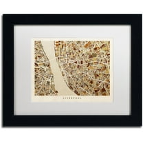 Trademark Fine Art "Liverpool England Street Map 3" Canvas Art by Michael Tompsett, White Matte, Black Frame