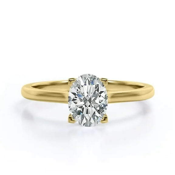 2Ct Oval Cut Simulated Diamond 14K Yellow Gold Plated 4 Prong Solitaire Ring 925 Silver
