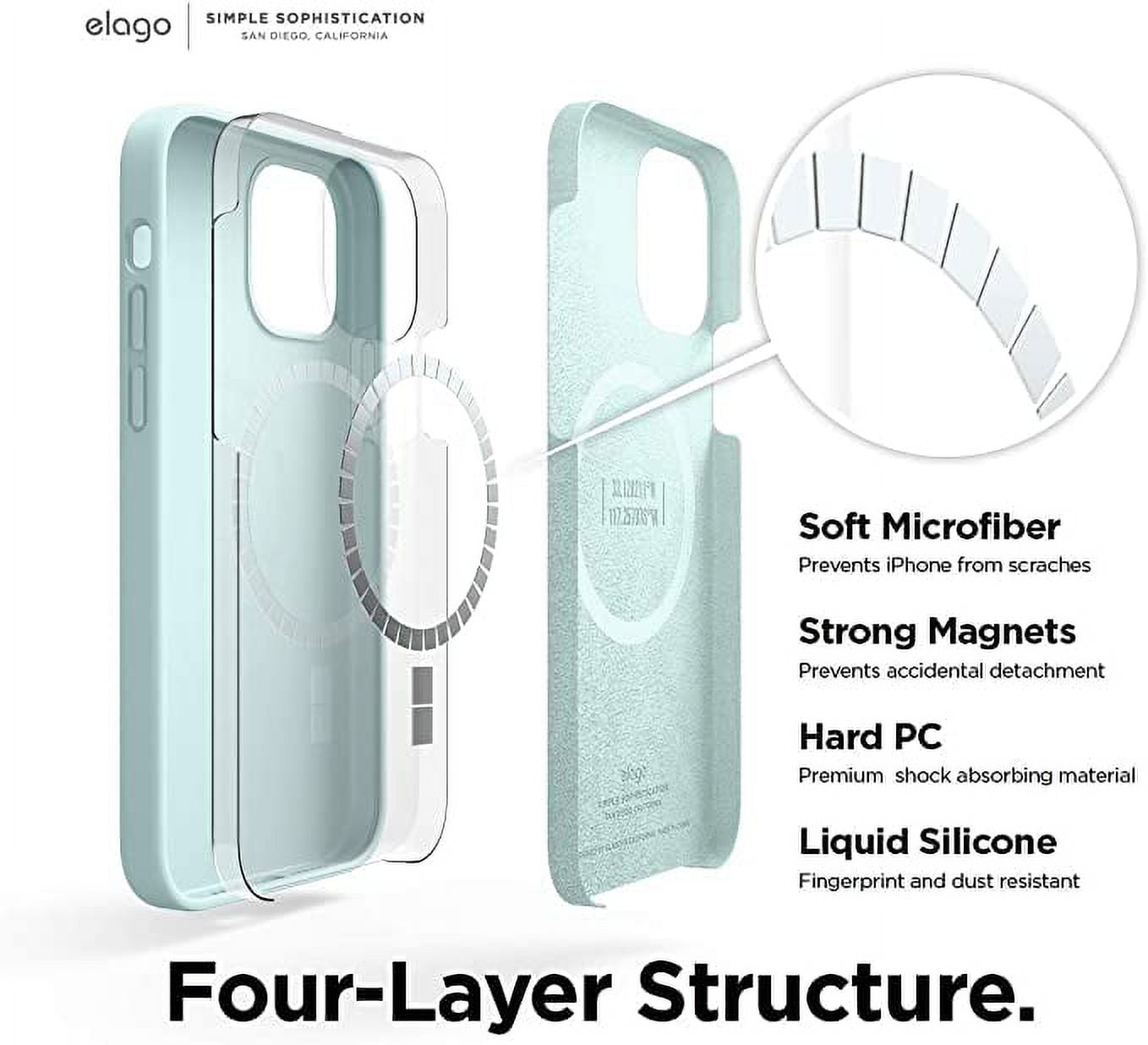 elago Magnetic Silicone Case Compatible with iPhone 12 and Compatible with iPhone 12 Pro 6.1 Inch - Built-in Magnets, Compatible with All MagSafe Accessories (Mint)