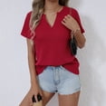 thumbnail image 3 of HAiming Summer Tops for Women Dressy Casual V Neck Blouses Short Sleeve T Shirts Solid Loose Work Going out Tee, 3 of 8