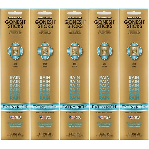 Gonesh Incense Sticks Extra Rich Collection - Rain 5 Packs (100 Total)