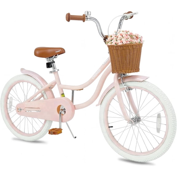 Olakids Kids Bike, 12 14 16 18 Inch Toddlers Bike with Rattan Basket Adjustable Seat and Handlebar Safety Bell, Children's Bicycle for Girls Boys Age 3-8