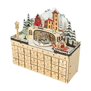 S SERENABLE Lighted Advent Calendar, Wooden Advent Calendar, 2024 LED Lights DIY Christmas Decoration for Party