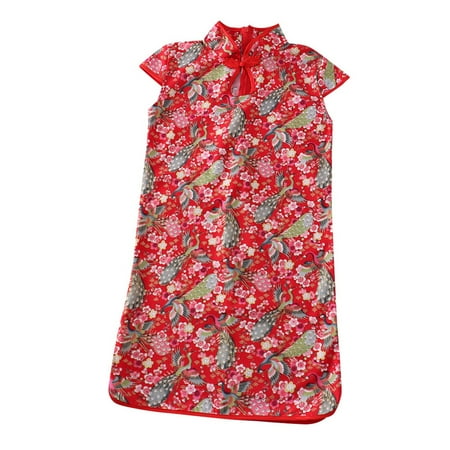 

Hbdhejl Toddler Girls Dress Summer Butterfly Cheongsam Kid Qipao Children Dress Skirt Tang Suit Red 7-8 Years