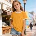 thumbnail image 2 of Toddler Girls Shirt Toddler Girl Tees Toddler Baby Boy Girl Short Sleeve Crew Neck T Shirt Pullover Sweatshirt Summer Basic Tee Solid Casual Clothes Gibobby,120,Gold, 2 of 8