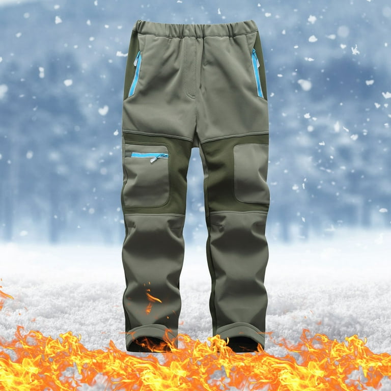 Kids Waterproof Softshell Trousers Girls Boys Plush Solid Color Winter Keep  Warm Windproof Breathable Outdoor Hiking Ski Snow Pants Zipper Pockets  Anti-Wrinkle Cargo Pants 5-16Years 