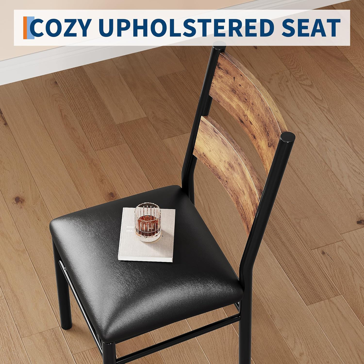 Studyset Dining Table Set for 4, Wood Kitchen Table with 4 Upholstered Chairs, Kitchen Table Chairs Set of 4 w/Collision Angle for Small Space, Dining Room, Apartment, Rustic Brown