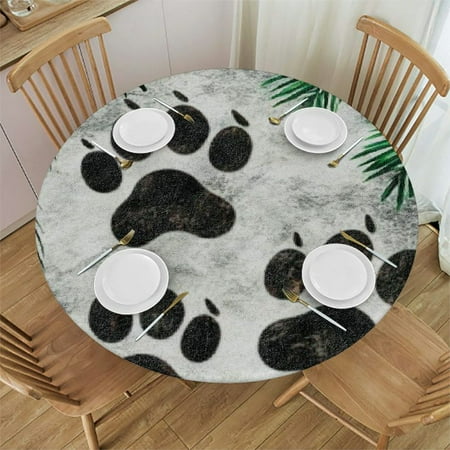 

SheronV Marble Paw Prints Jungle Round Tablecloth Waterproof 60 Inch 38 -42