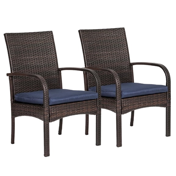 FREESKY Wicker Patio Dining Chairs Set of 2 with 2" Cushions, 350lb Capacity Heavy Duty Outdoor Rattan Chairs, All-Weather Wicker Armchairs, Brown