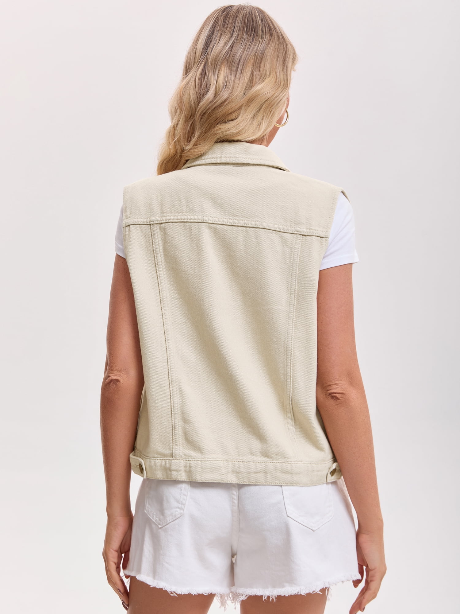 DARING DIVA Womens Denim Vest Button Down Jacket Sleeveless Jean Jacket L Oyster