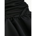 thumbnail image 4 of Black Knit & Woven Patchwork V-Neck Ruffle Backless Mini Dress, Ruched Waist, Elegant Vacation Casual Wear, 4 of 5