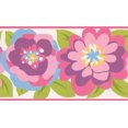 thumbnail image 1 of Pourpre Rose Sarcelle Jaune Brun Fleurs Blanc Enfants Papier Peint Bord Rétro Design, Rouleau 15' x 9", 1 of 3