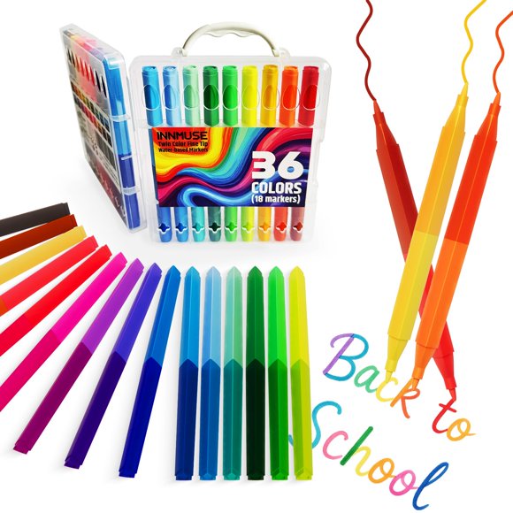 Juego de rotuladores INNMUSE, 36 colores, doble cara, lavable con funda para niños